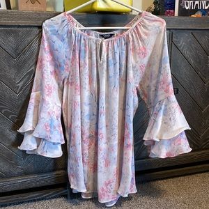Chaps floral blouse, size medium, ruffled sleeve,